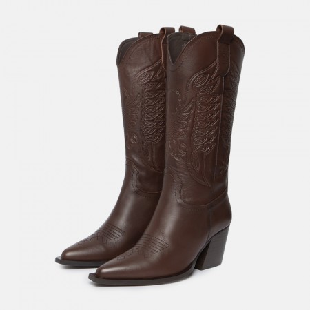 Brown leather cowboy boot Given