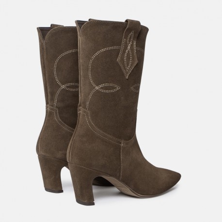 Embroidered suede taupe boot Emma
