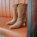 Emma camel suede embroidered boot