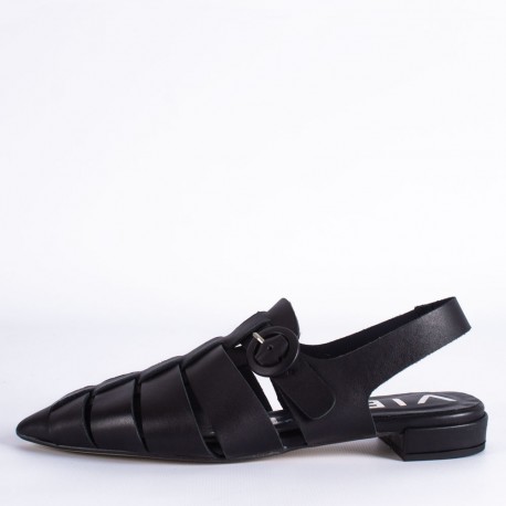 Zapatos planos mule piel hebilla negro Gabita