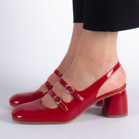 Zapato tacón destalonado piel charol rojo Ale