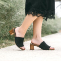 Heeled sandals black suede waves Mykonos