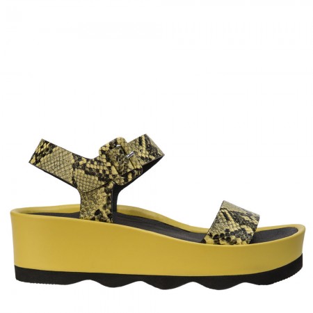 Sandale à plateforme bio jaune motif serpent RUBI