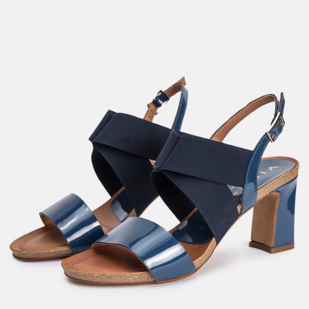 Navy patent leather heel sandal SANTORINI