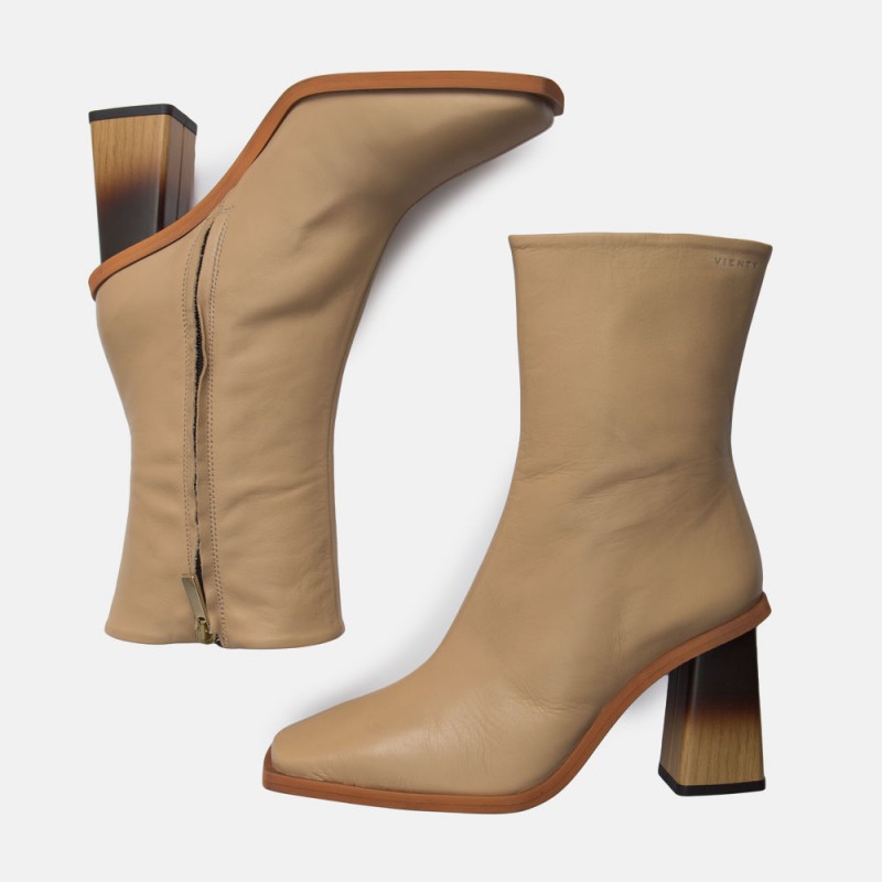 Beige leather ankle boots Caroline
