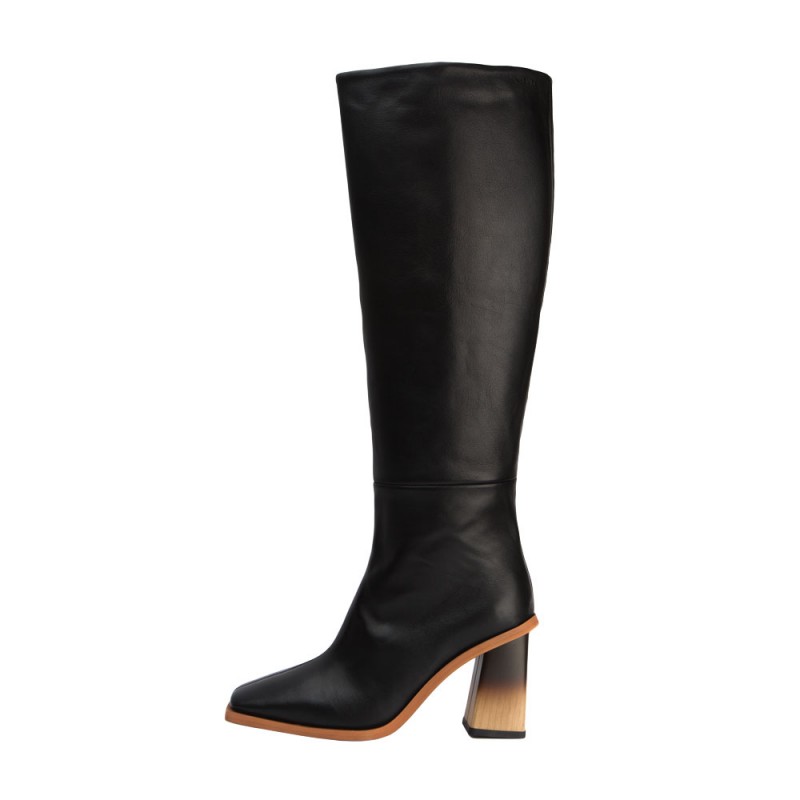 Black leather high boot Caroline