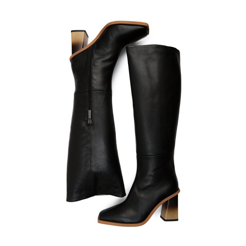 Black leather high boot Caroline
