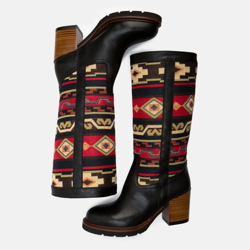 Black leather Ethnic boot RIVER