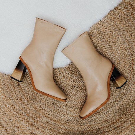 Beige leather ankle boots Caroline