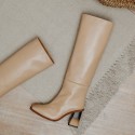 Beige leather high boot Caroline