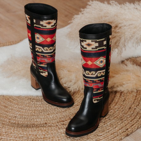 Black leather Ethnic boot RIVER