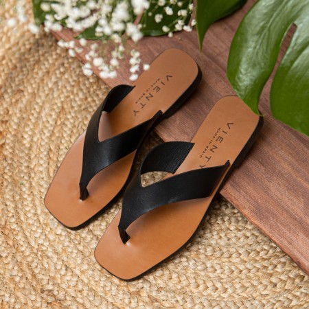 Sandales plates noires en cuir Zoco
