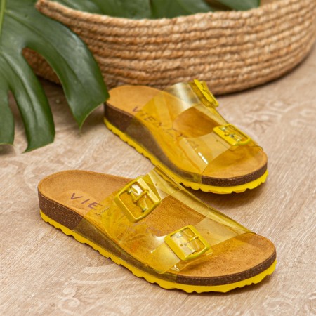 Sandales plates bio en vinyle jaunes