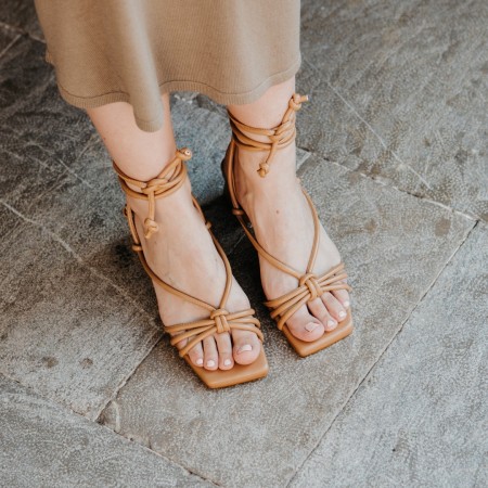 Camel lace-up high-heeled sandal Bellie
