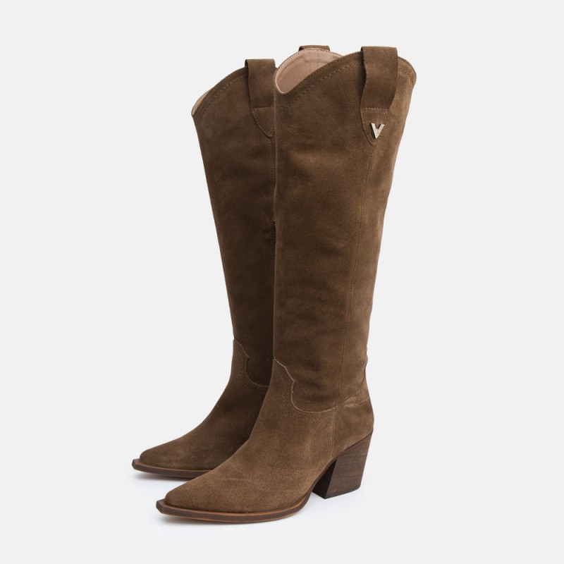 Taupe suede cowboy high boots GIVEN