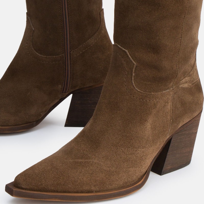 Taupe suede cowboy high boots GIVEN