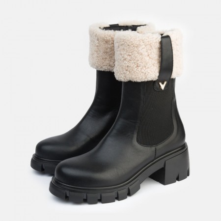 Black leather sheepskin ankle boots Sons