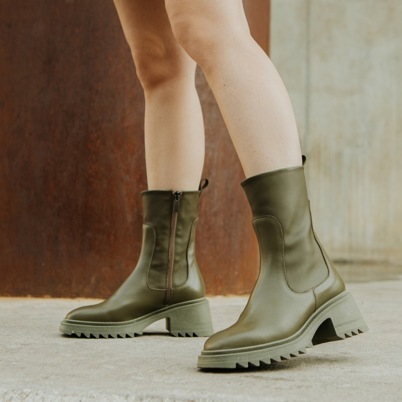 Khaki leather ankle boots Dhalia