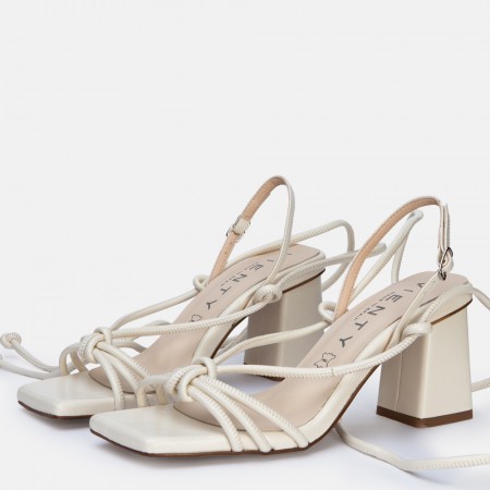 Cream lace-up heeled sandal Ani