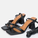 Black leather ankle strap heeled sandal Ani