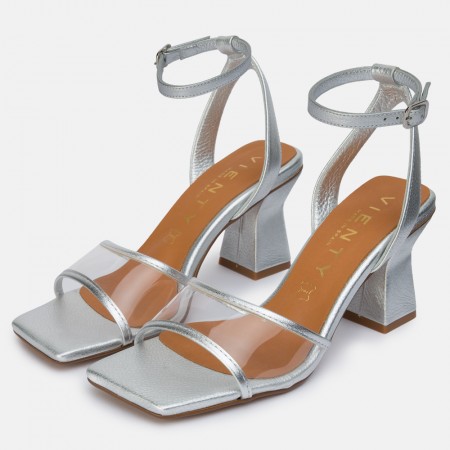 Silver vinyl heeled sandal Ani