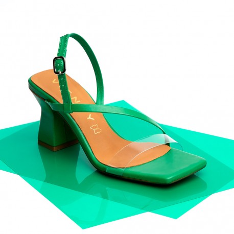 Sandalias tacón de mujer de piel de verde