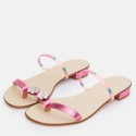 Pink vinyl flat sandal with flower toe Emily