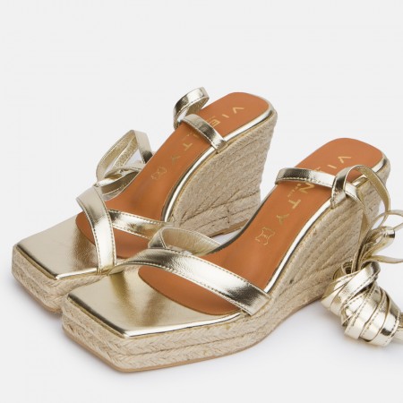 Jute wedge sandal with platinum leather straps Layne