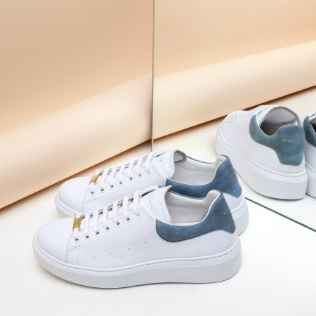 Sneaker Leather White Blue Norah