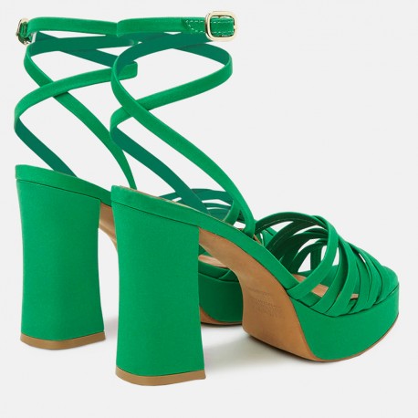 Sandalias de tacón de color verde oscuro con