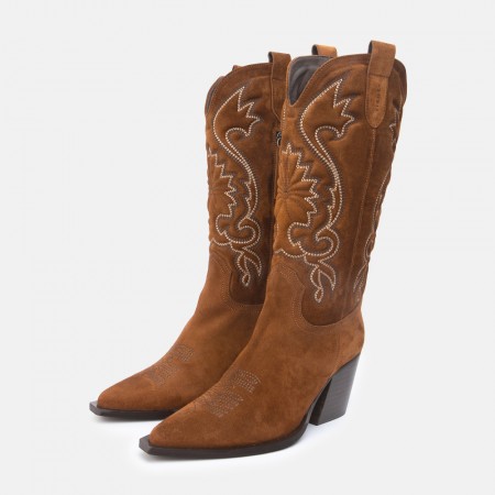 Brown suede embroidered cowboy boots Given