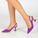 Zapatos de salón destalonado hebilla raso lila Gabriele