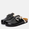 Black leather bio clog with buckle Daphne
