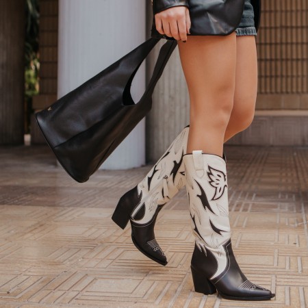 Bicolour leather cowboy boots Black/Beige Given