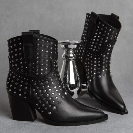 Black leather ankle boots with studs Given