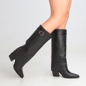 Black leather cowboy boots double shaft Gired