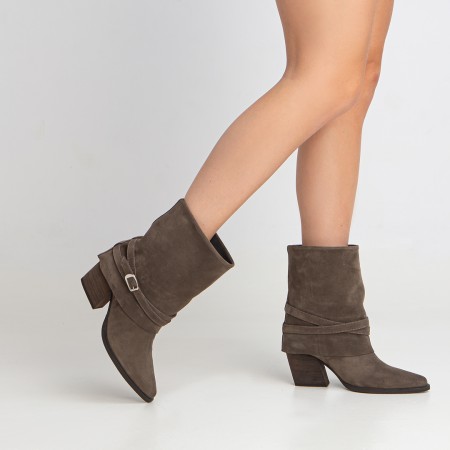 Taupe suede cowboy ankle boots with lapel Gired