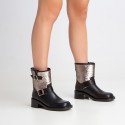 Black two buckles and sequins Biker ankle boots
